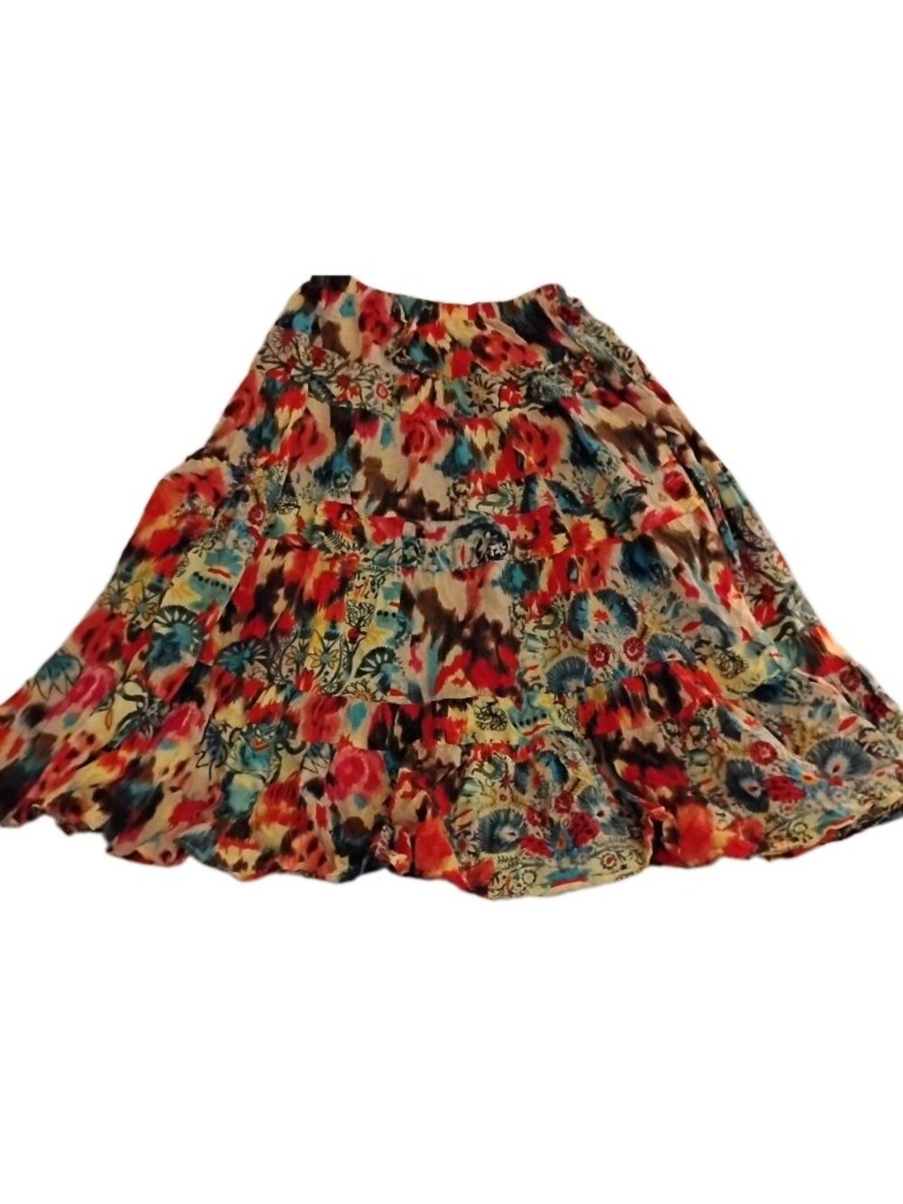 Vtg NY Collection Ruffle Hem Midi Skirt Floral Cotton Pull On Size S